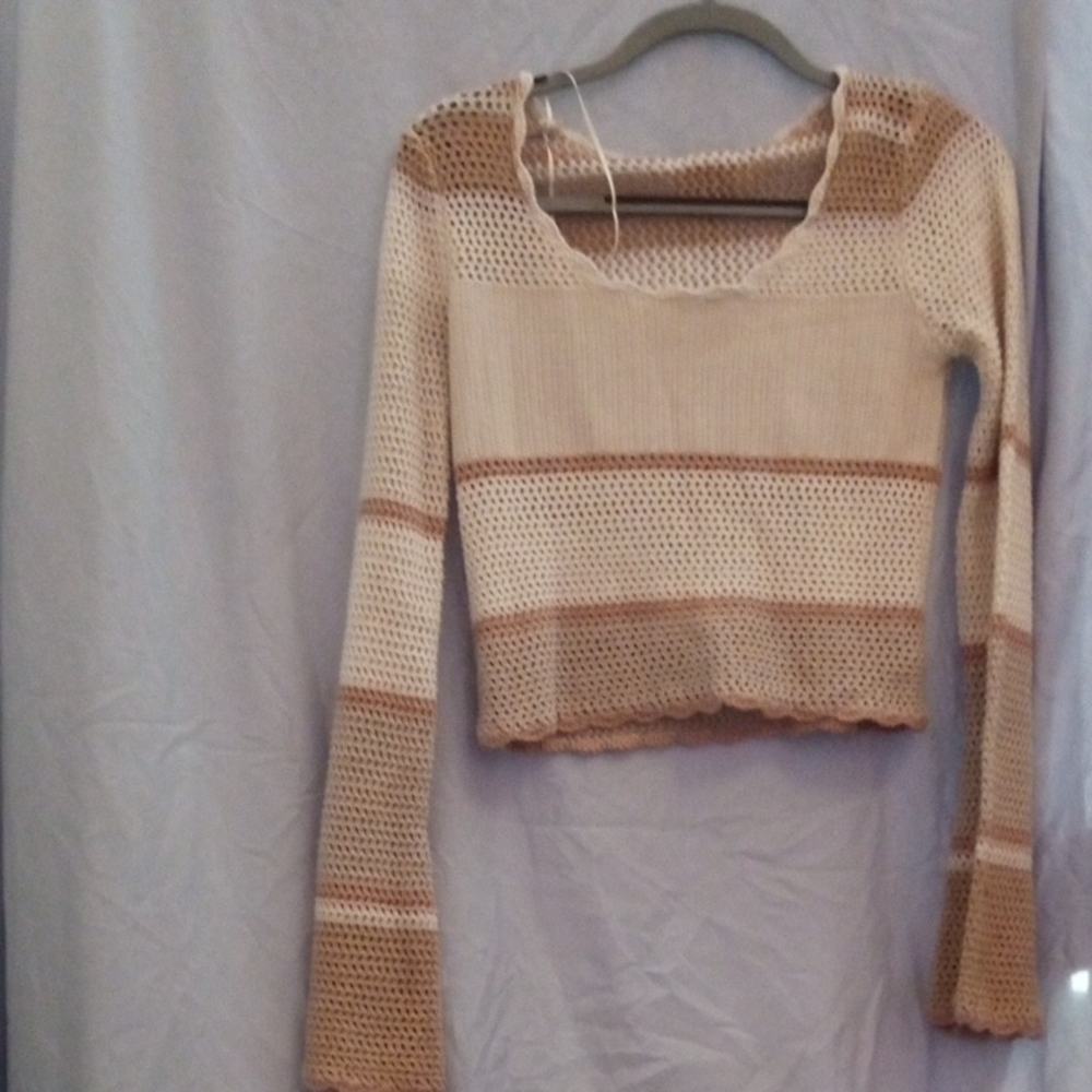 Pink Rose Cream and Tan Knit Swim Coverup